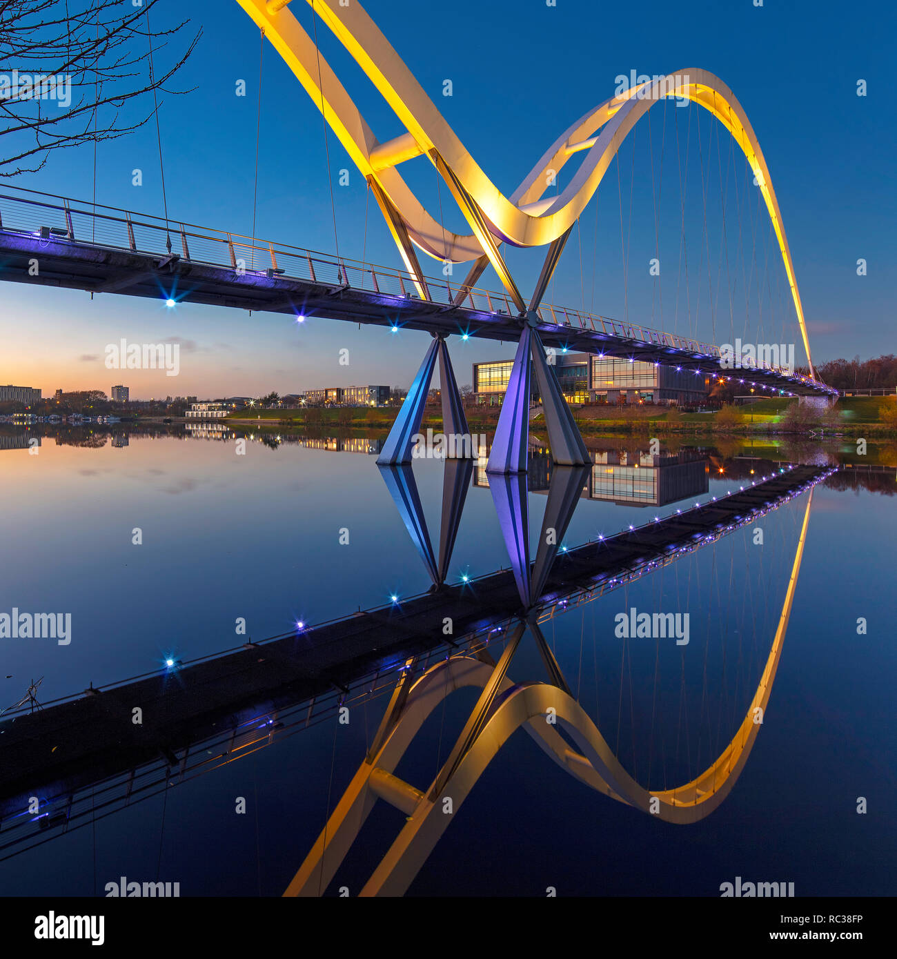 Infinity Bridge at dusk, Stockton on Tees, Tees Valley, England, United Kingdom Stock Photo