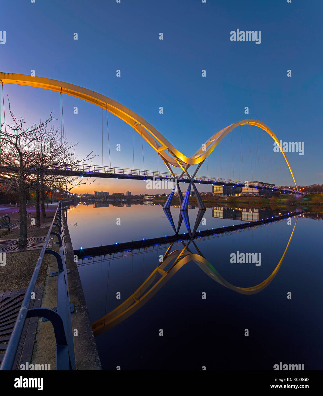 Infinity Bridge at dusk, Stockton on Tees, Tees Valley, England, United Kingdom Stock Photo