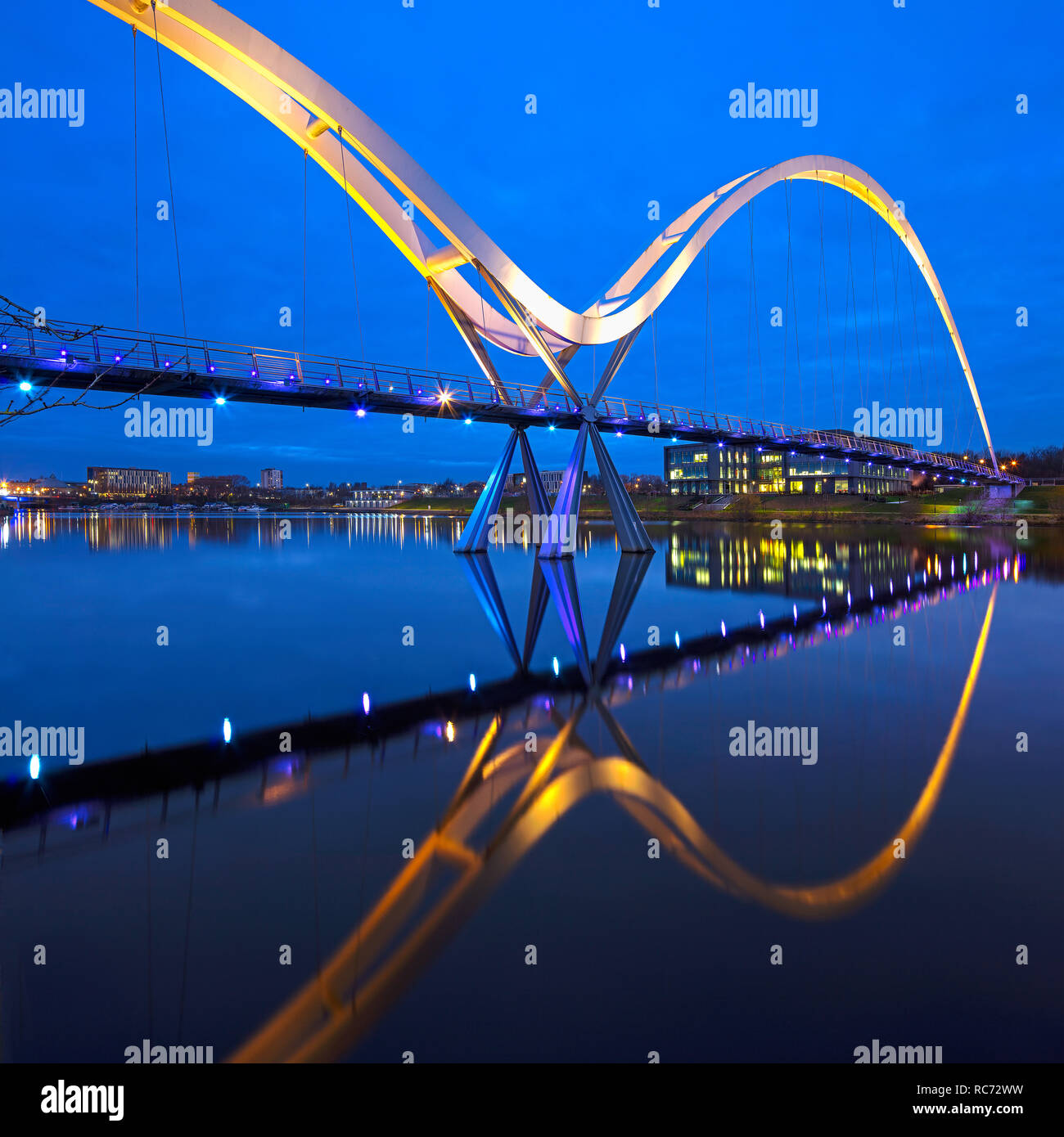 Infinity Bridge at dusk, Stockton on Tees, Tees Valley, England, United Kingdom Stock Photo