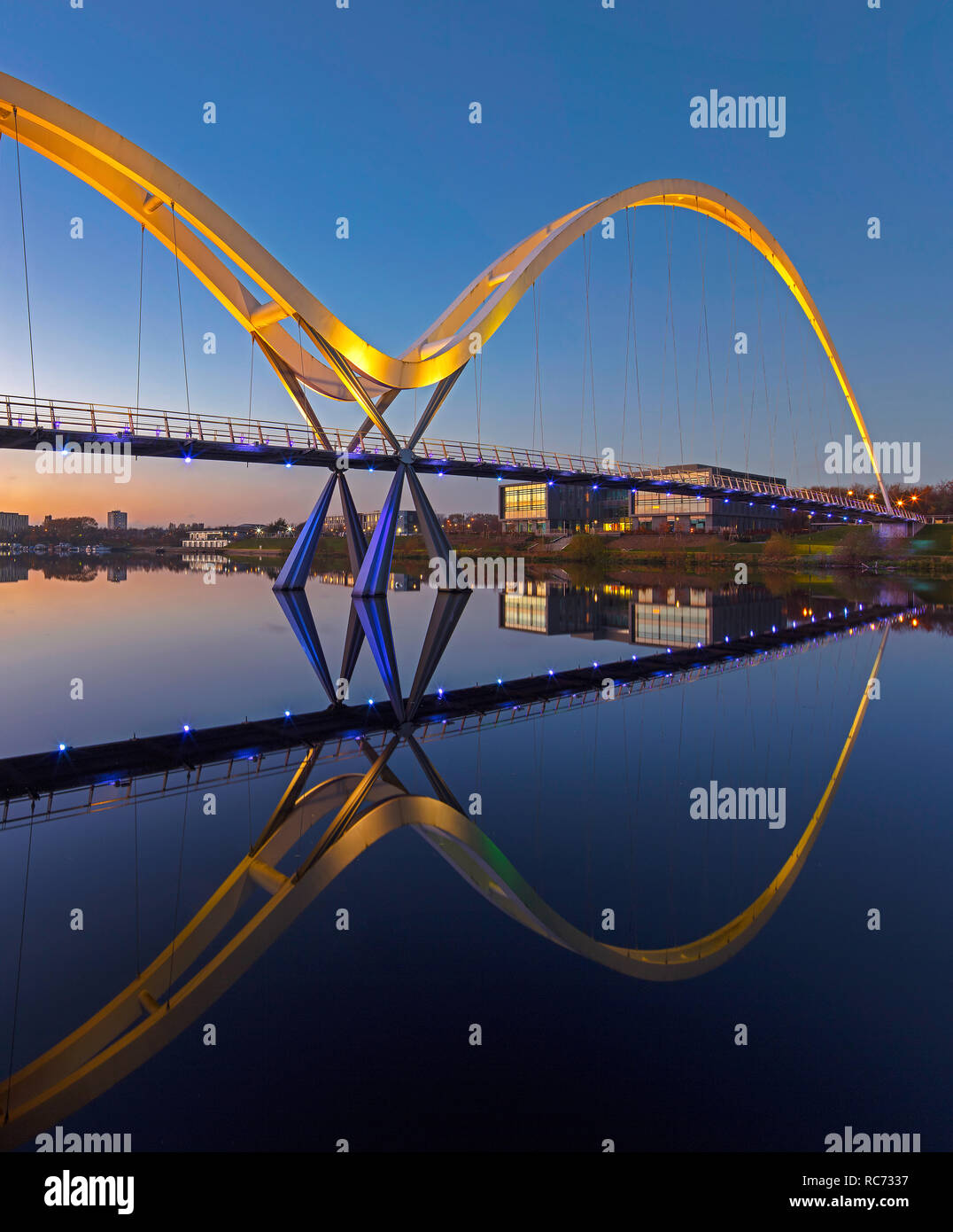 Infinity Bridge at dusk, Stockton on Tees, Tees Valley, England, United Kingdom Stock Photo