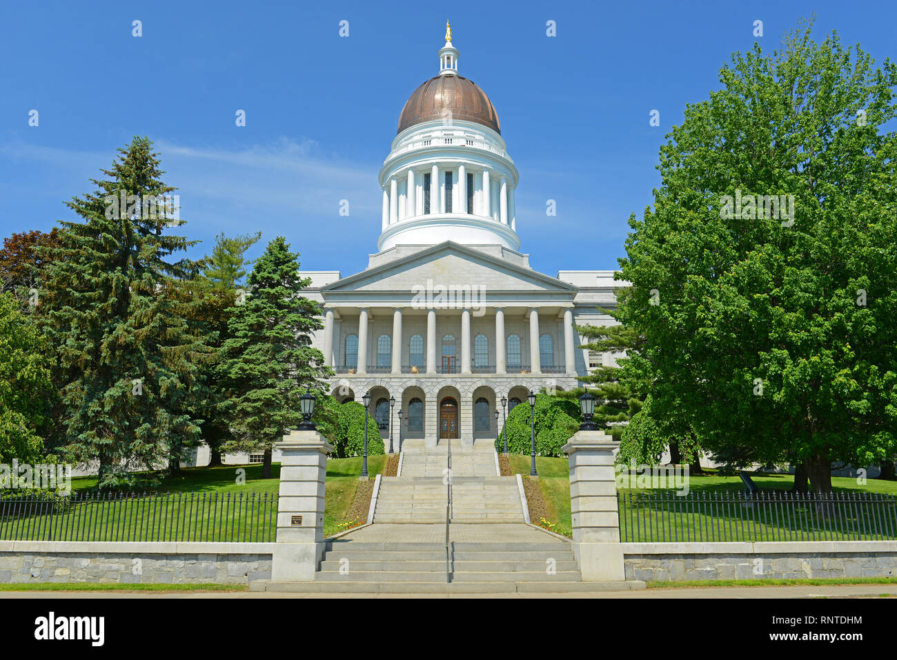 Maine State House is the state capitol of the State of Maine in Augusta, Maine, USA. Maine State House was built in 1832 with Greek Revival style. Stock Photo