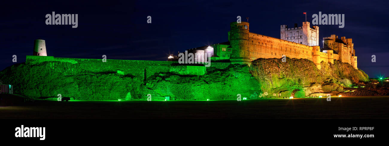 Bamburgh Castle at night, Bamburgh, Northumberland, england, United Kingdom Stock Photo