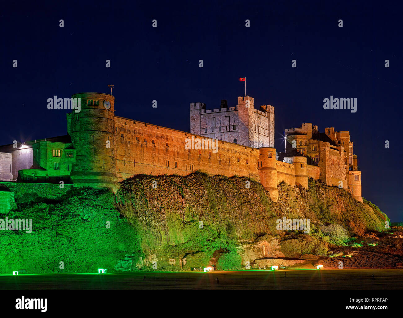 Bamburgh Castle at night, Bamburgh, Northumberland, england, United Kingdom Stock Photo