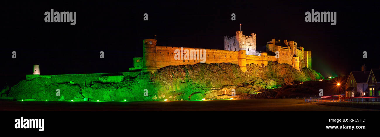 Bamburgh Castle at night, Bamburgh, Northumberland, england, United Kingdom Stock Photo