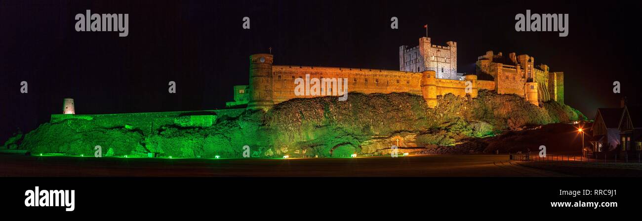 Bamburgh Castle at night, Bamburgh, Northumberland, england, United Kingdom Stock Photo