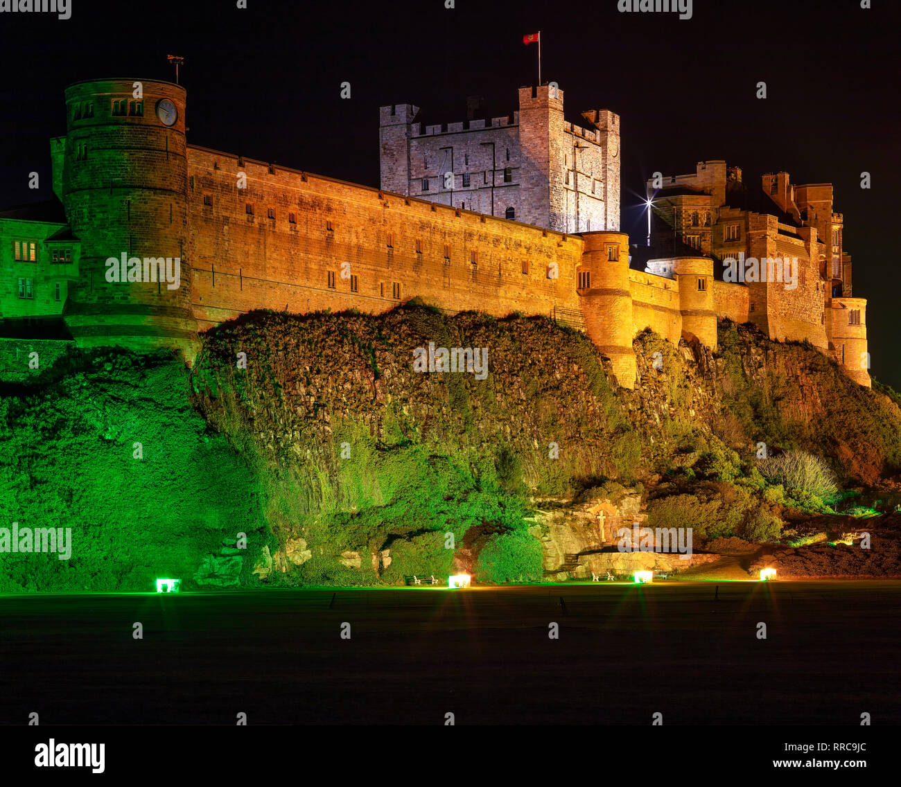 Bamburgh Castle at night, Bamburgh, Northumberland, england, United Kingdom Stock Photo