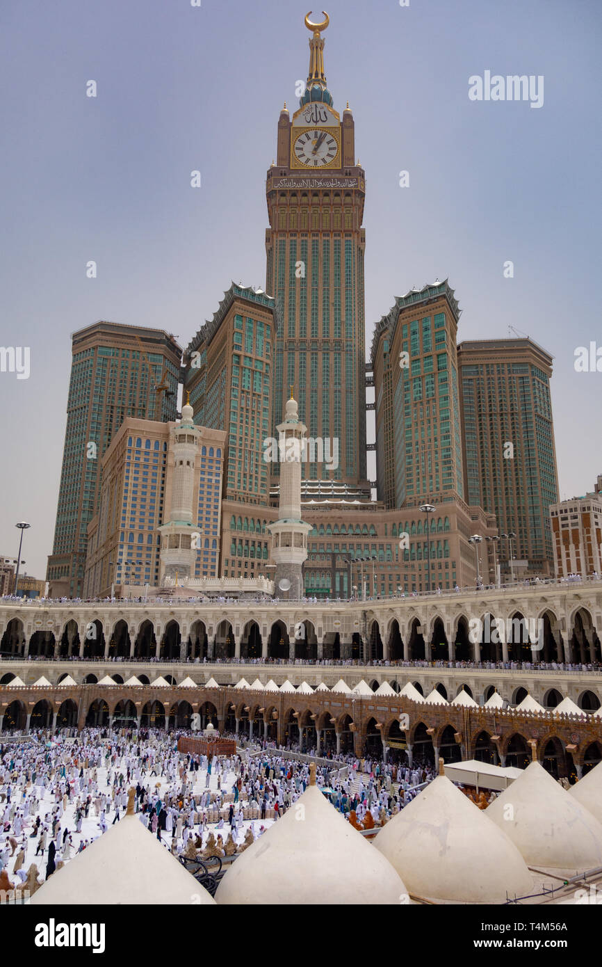 Skyline with Abraj Al Bait (Royal Clock Tower Makkah) in Mecca, Saudi Arabia. Stock Photo