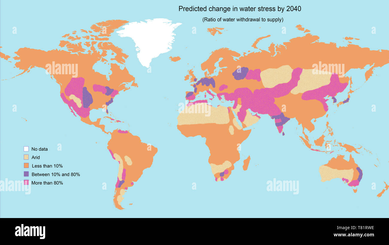 Water Stress by 2040, Map Stock Photo