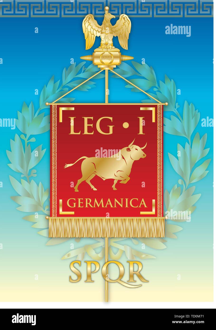 Legio I Germanica, ancient teaches banner legion of the Roman empire, vector illustration Stock Vector