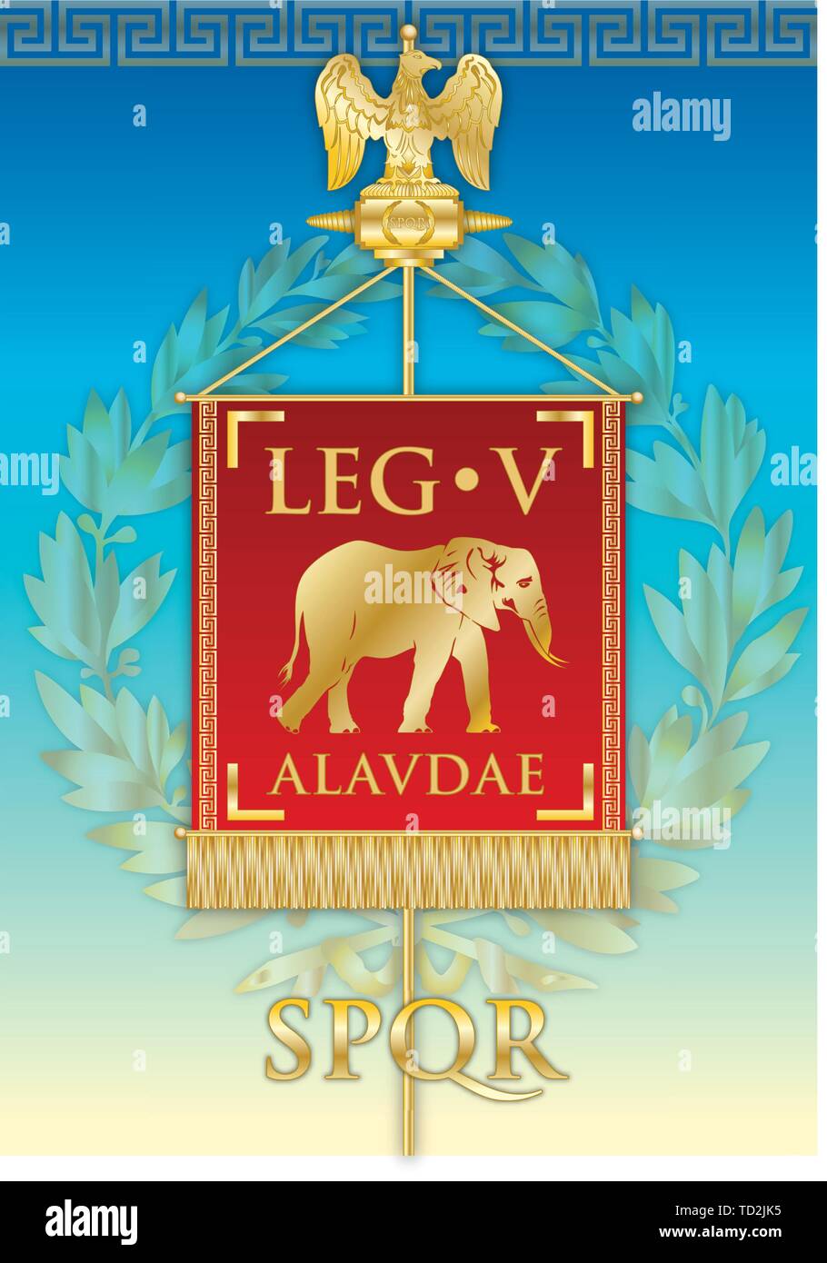 Legio V Alaudae, ancient teaches banner legion of the Roman empire, vector illustration Stock Vector