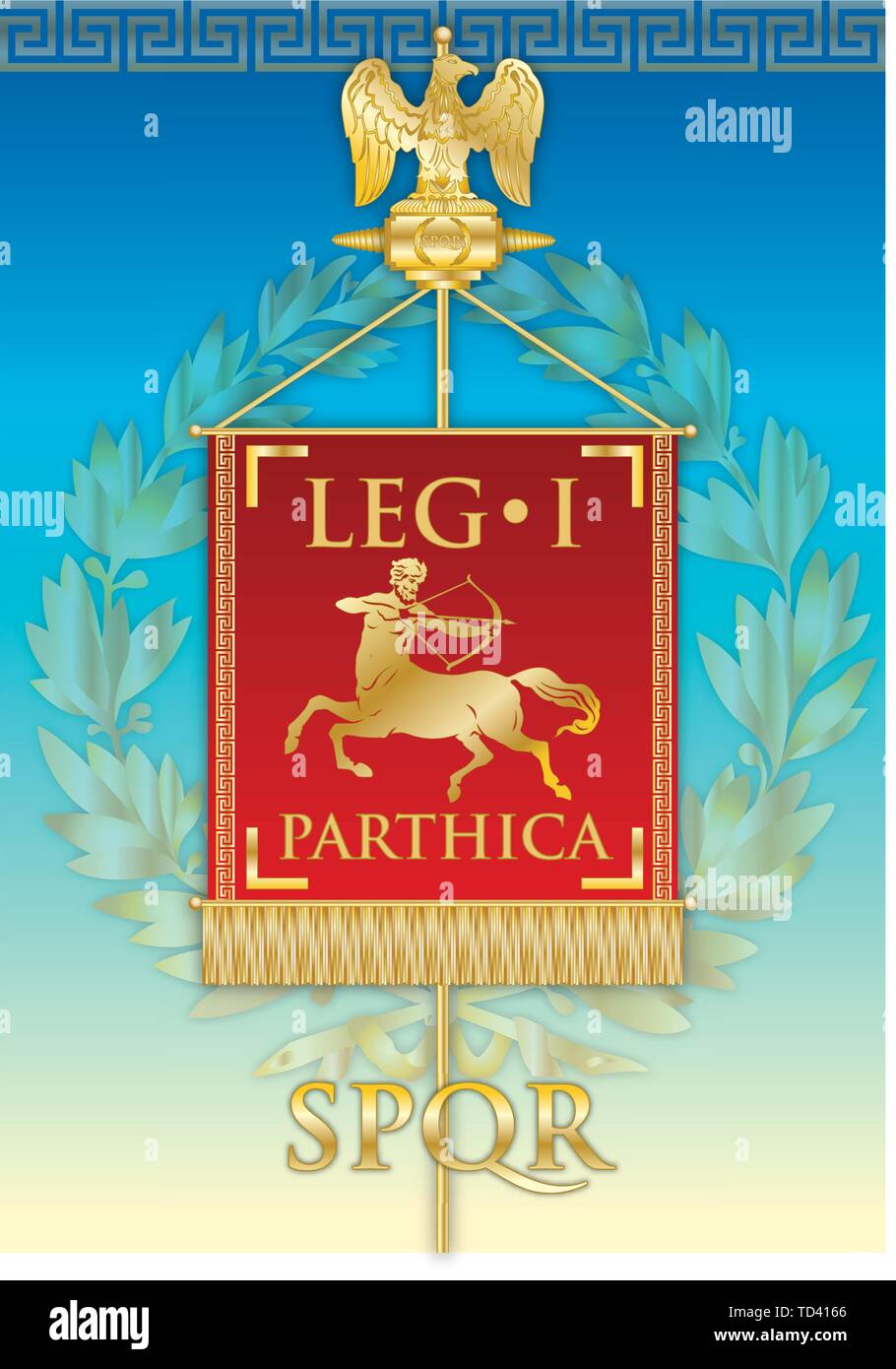 Legio I Parthica, ancient teaches banner legion of the Roman empire, vector illustration Stock Vector