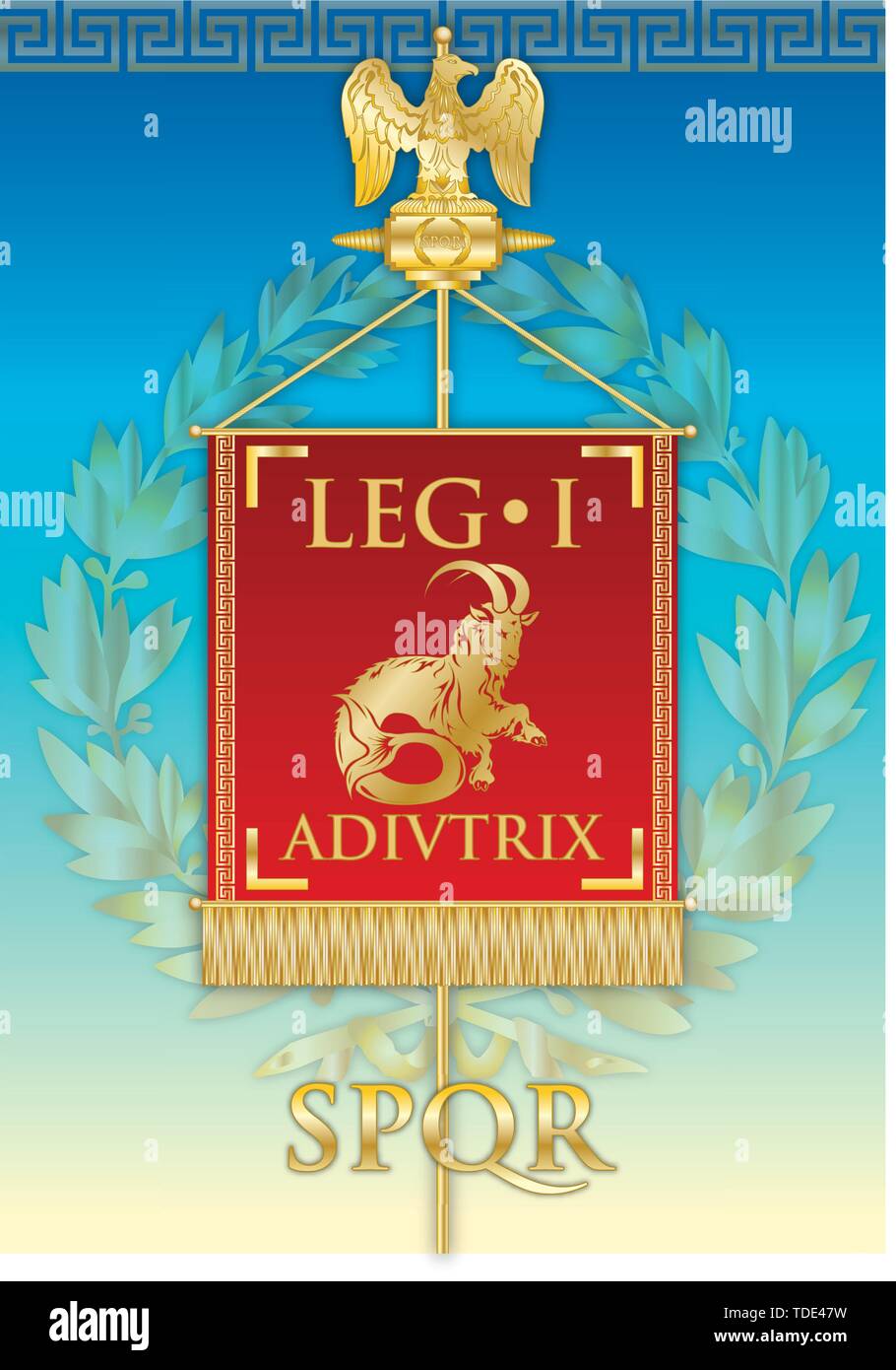 Legio I Adiutrix, ancient teaches banner legion of the Roman empire, vector illustration Stock Vector