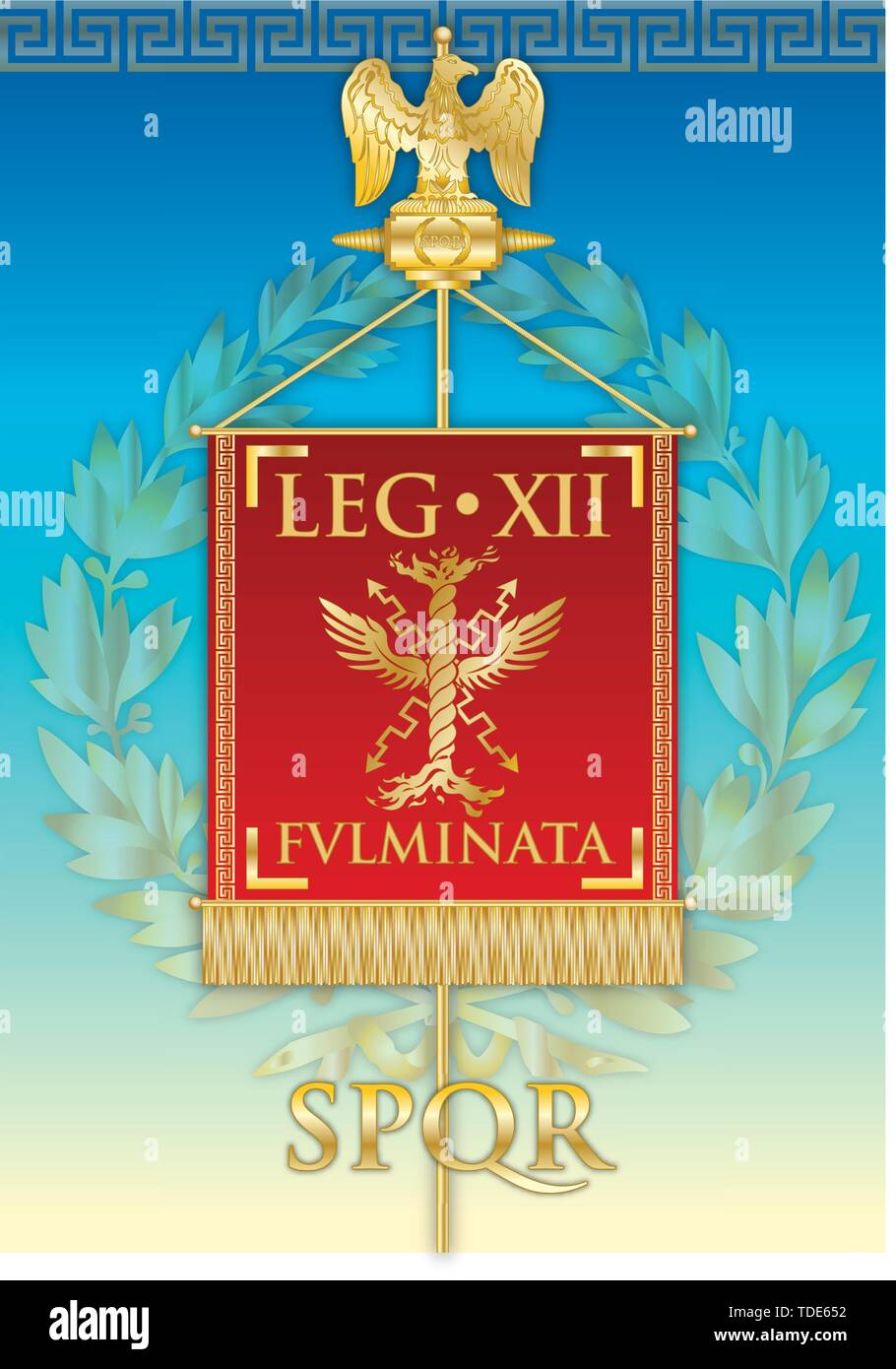 Legio XII Fulminata, ancient teaches banner legion of the Roman empire, vector illustration Stock Vector