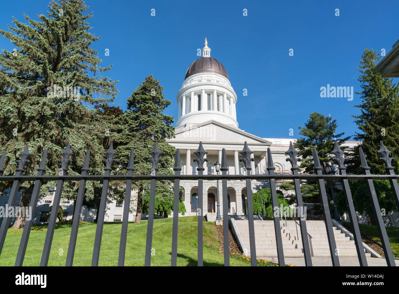 Facade of the Maine State Capitol Building in Augusta, Maine Stock Photo