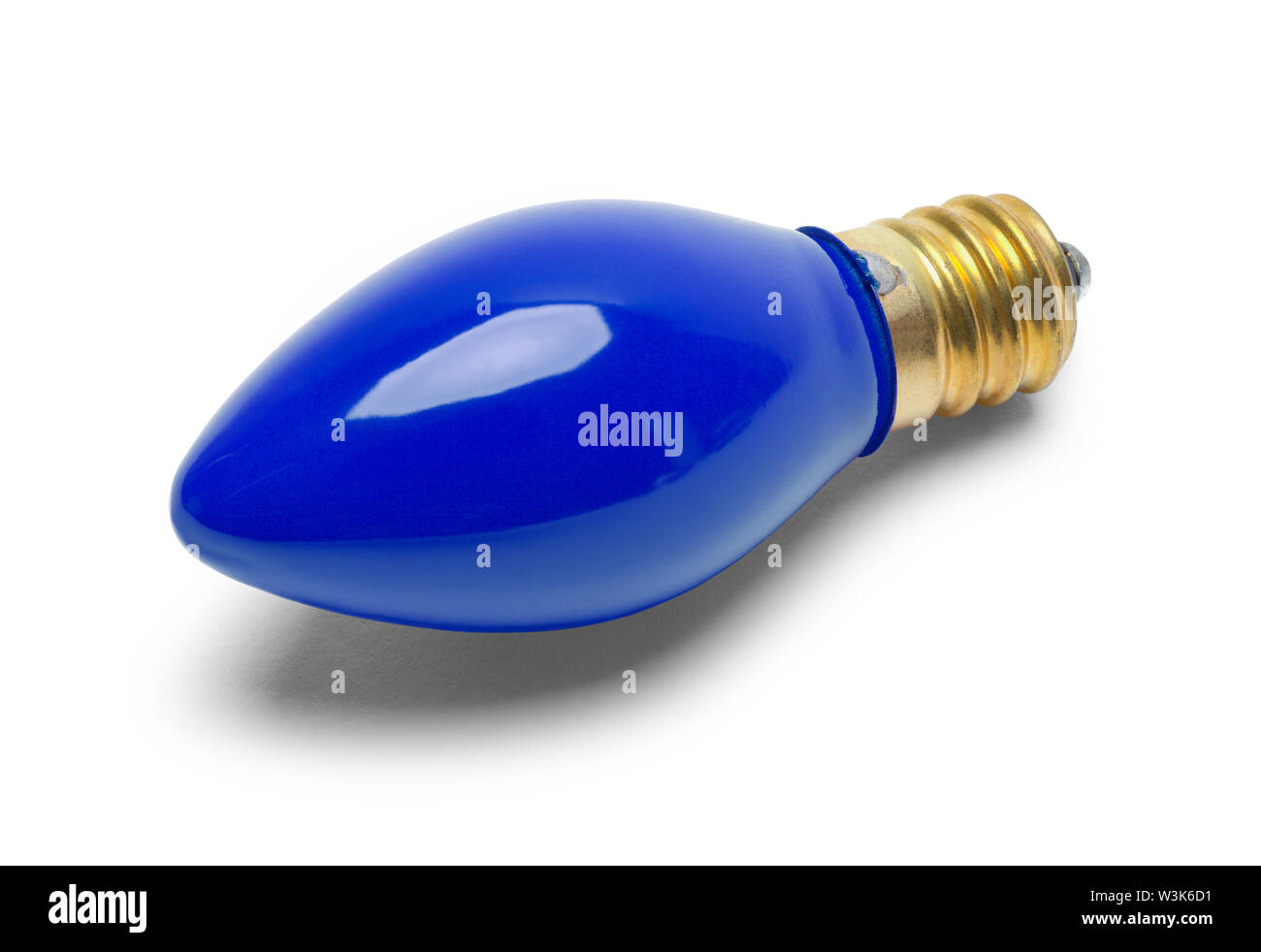 One Blue Christmas Light Bulb Isolated on White. Stock Photo