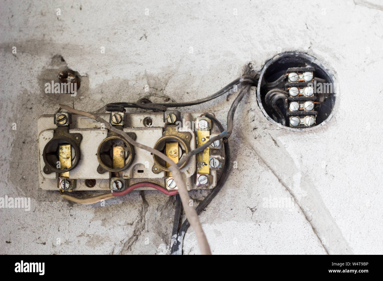 badly tightened electrical socket - dangerous places Stock Photo