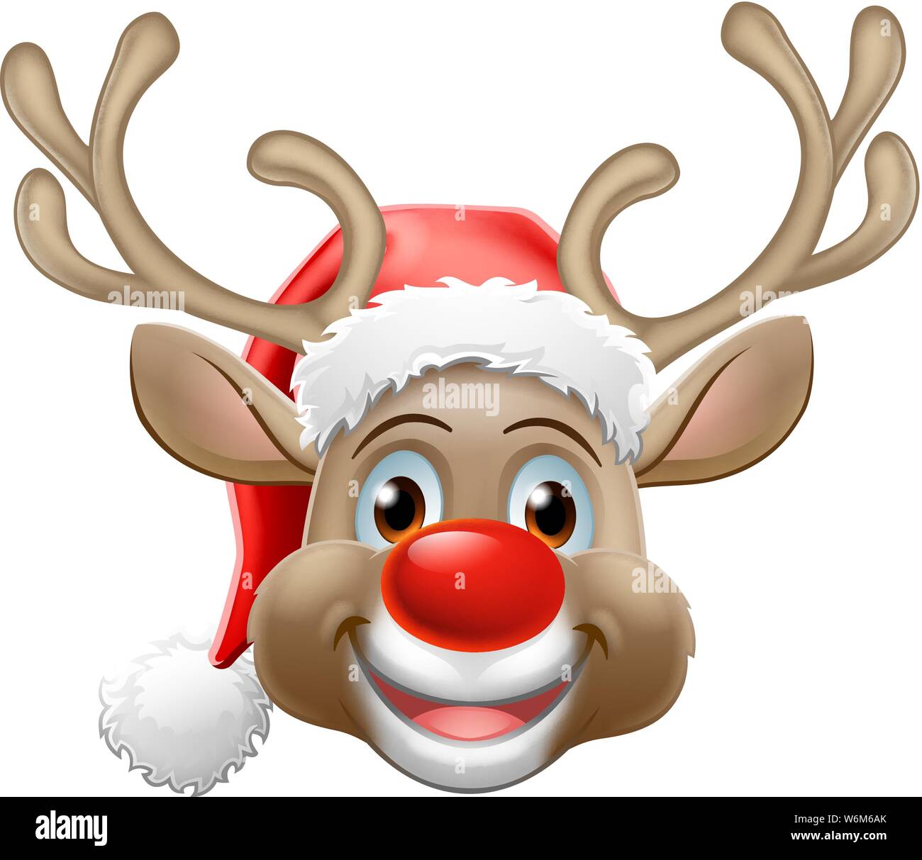 Christmas Reindeer Cartoon Deer Wearing Santa Hat Stock Vector