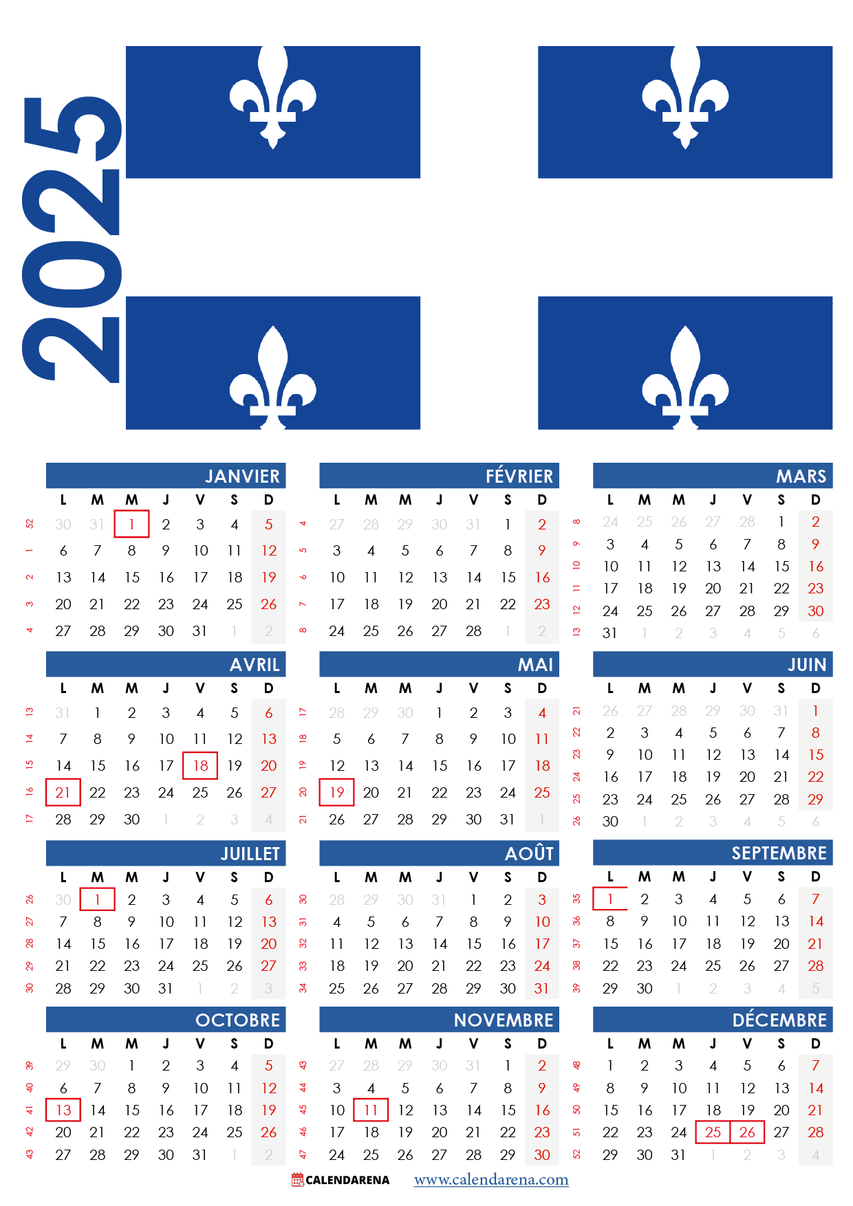 Calendrier 2024 québec à imprimer Gratuitement | by Calendarena | Medium