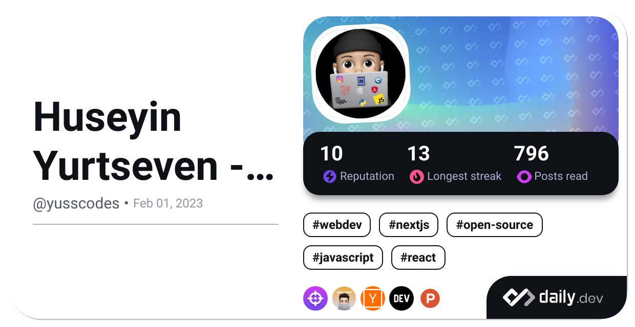 Huseyin Yurtseven - yusscodes's Dev Card