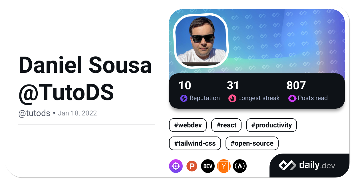 Daniel Sousa @TutoDS's Dev Card