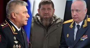 Vladimir Kolokoltsev, Ramzan Kadyrov and Alexander Bastrykin. Collage by the "Caucasian Knot". Photo: http://kremlin.ru Screenshot of a video: https://t.me/RKadyrov_95