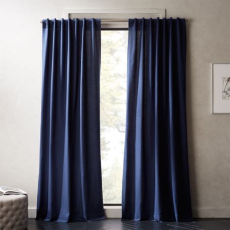 navy blue curtains and matching valance