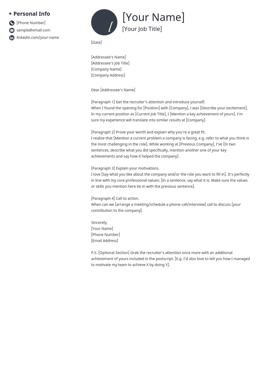 cover letter look template initials