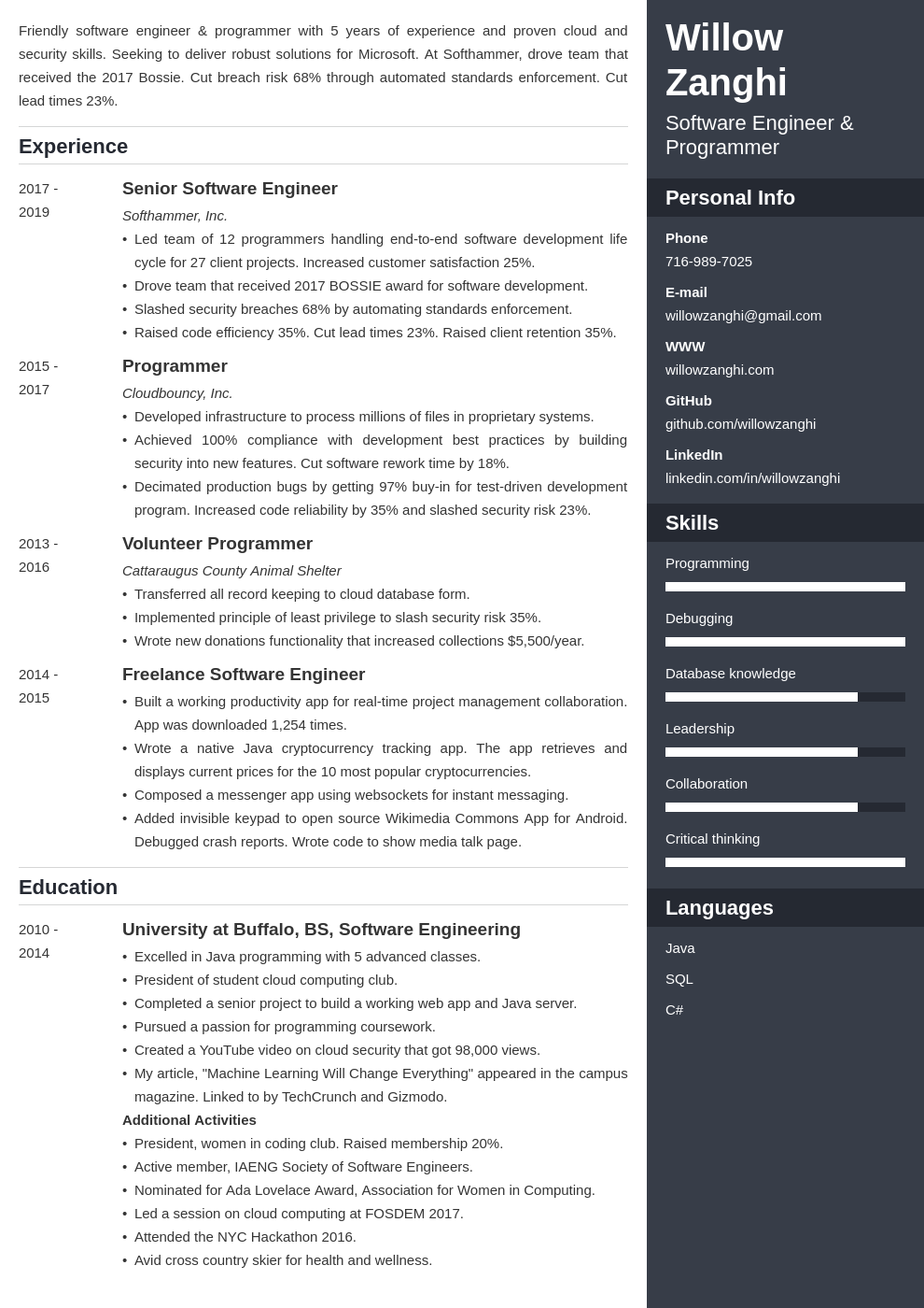 software engineer template enfold