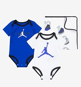 JORDAN - Kit 2 Body + 1 Toalha "Branco/Azul" -NOVO-