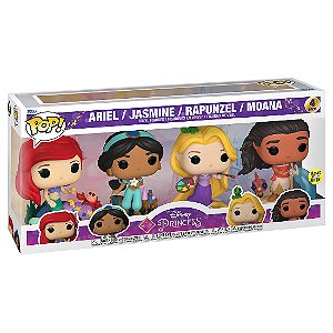 Funko Pop! Disney Princesas Ariel Jasmine Rapunzel Moana 4 Pack Exclusivo Glow