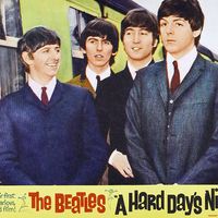 the Beatles. Rock and film. Publicity still from A Hard Day's Night (1964) directed by Richard Lester starring The Beatles (John Lennon, Paul McCartney, George Harrison and Ringo Starr) a British musical quartet. rock music movie