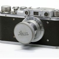 vintage Leica photo camera at KPI Museum, July 24, 2015, in Kiev, Ukraine