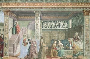 The Birth of the Virgin, fresco by Domenico Ghirlandaio, 1486–90; in the choir of Santa Maria Novella, Florence.