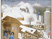 The illustration for February from Les Très Riches Heures du duc de Berry, manuscript illuminated by the Limburg Brothers, c. 1416; in the Musée Condé, Chantilly, Fr.