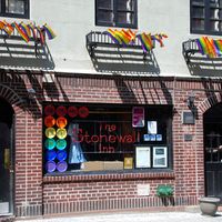 The birthplace of the Gay Rights Movement began at the Stonewall Inn on Christopher Street in NYC in June of 1969 during the famed Stonewall Riots when gays rioted against police raids.