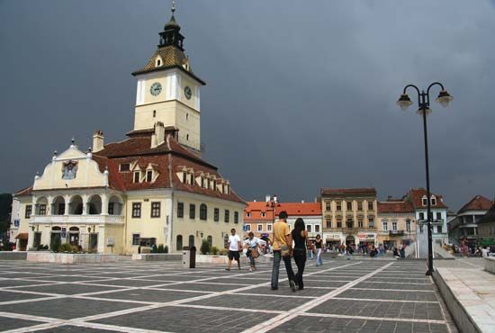 Council House in the centre of Council Square (Piața Sfatului), Brașov, Romania.