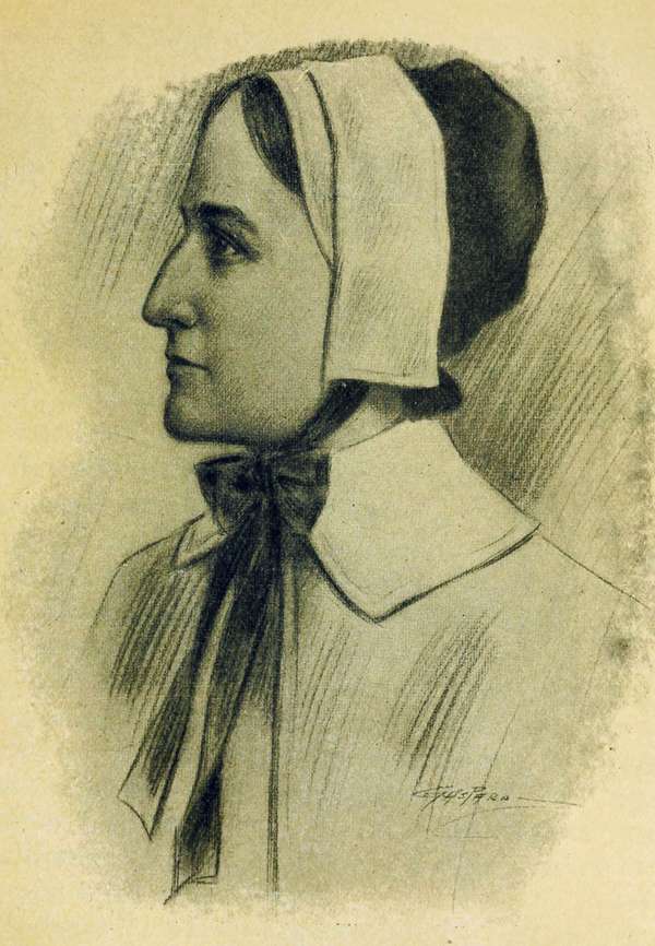 Anne Hutchinson. Illustration from 1916. (died 1643) One of the founders of Rhode Island. Banished by Puritans from Massachusetts Bay Colony. Believed in freedom of religion. Religious leader.