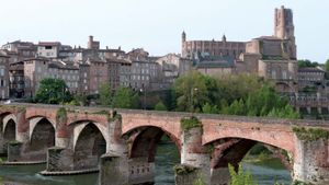 Sainte-Cecile Cathedral overlooking the Tarn River, Albi, France.