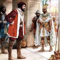 Hernán Cortés meeting Montezuma II