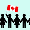 Stick figure illustrations holding hands with the Canadian flag.