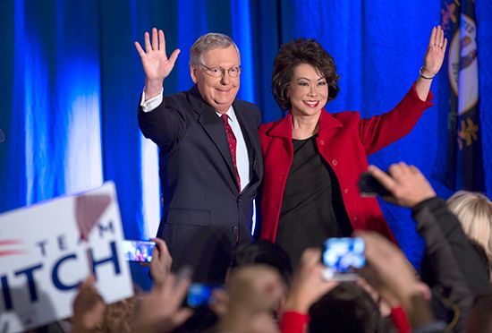 Mitch McConnell celebrating his reelection in 2014