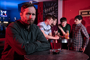 Ladhood. Image shows from L to R: Liam (Liam Williams), Craggy (Shaun Thomas), Young Liam (Oscar Kennedy), Ralph (Samuel Bottomley), Addy (Aqib Khan)