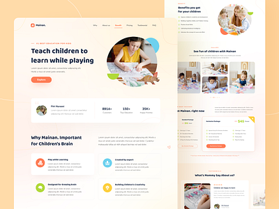 Childhood education Landingpage childhood childhood education children clean education kids landing page minimal parenting toys ui website