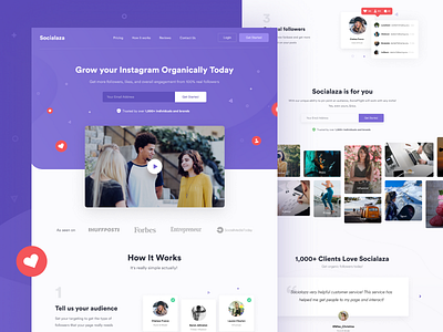 Socialaza - Landing page design grow instagram landing page social media ui video