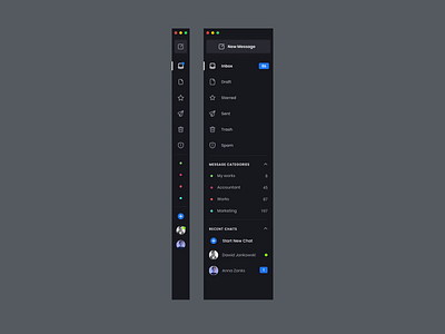 Sidebar Navigation for e-mail client - Dark Mode app design component components dashboard navigation design system email email client email component email components modal email design email product modal navigation bar product product design productdesign sidebar ui ui design ux