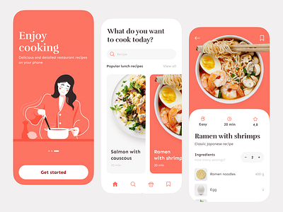 Cooking app app chef clean cookbook cuisine culinary dashboard design food foodie illustration ingredients kitchen menu mobile onboarding recipe ui ux vector