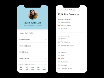 Profile customer profile design edit profile guest profile mobile app design mobileapp mobileappdesign preferences profile uidesign uxdesign