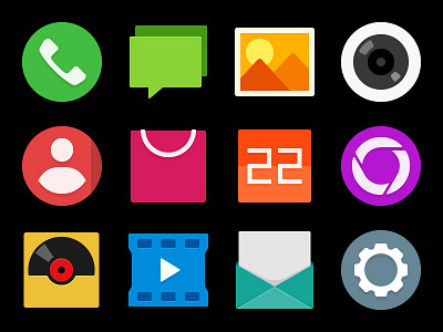 Icons browser call camera falt gallery makemake message music os rom system video