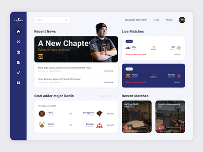 CSGO Dashboard berlin counter strike csgo dashboard design esports fnatic gamer games gaming global offensive hilights interface major pc pro stats ui ux webdesign