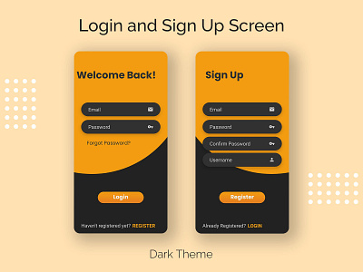 Login/Sign Up - Dark Theme app dark dark app dark ui login login page login screen mobile register register page register screen sign in sign in ui sign up ui signup uidesign uiux